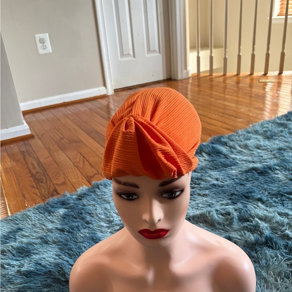 Orange Ribbed Turban Hat - Picture 2 of 3